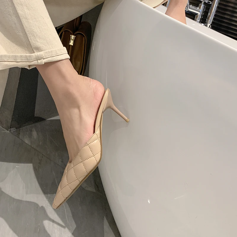 

Genuine Leather High Heels slippers shoes Slingbacks Sexy Women pumps 2021 Spring Summer Party Night Club Fashion Shoes Woman