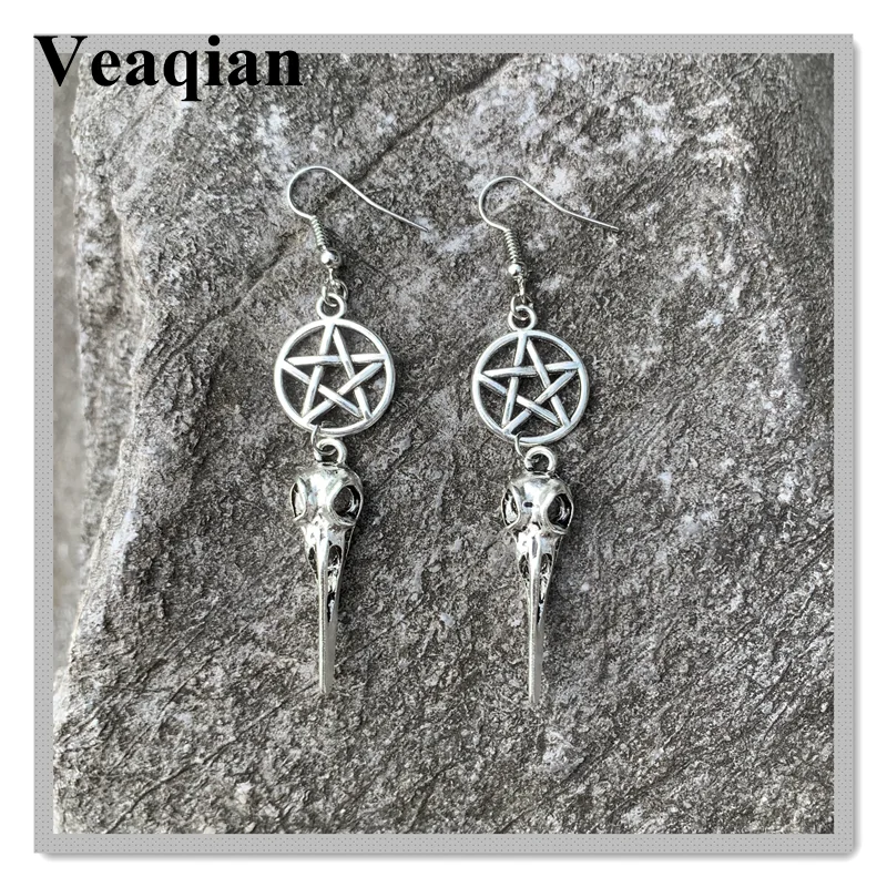 2019/Гламурные серьги в виде птичьего черепа готические длинные серьги-подвески