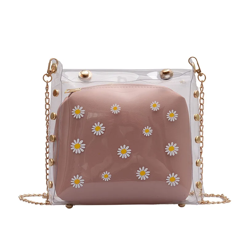 

Spring Summer Transparent Jelly Little Daisy Women's Bag Popular Fashion All-Match Shoulder Bag Chain Messenger Bags For Women