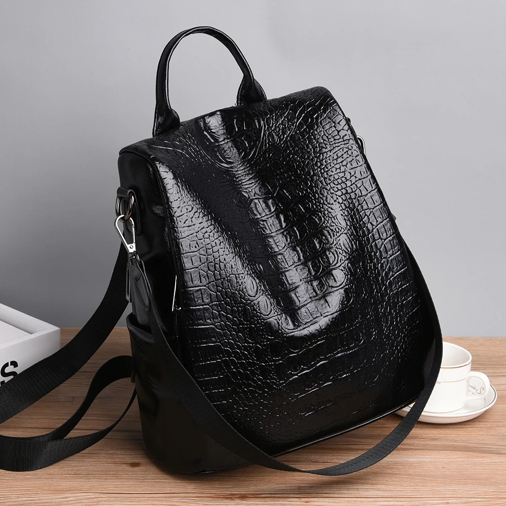 

Embossing Alligator Women Backpack Large Female Back Bag Crocodile PU Leather Travel Bags Teenage Girl School Bag Plecak Damski