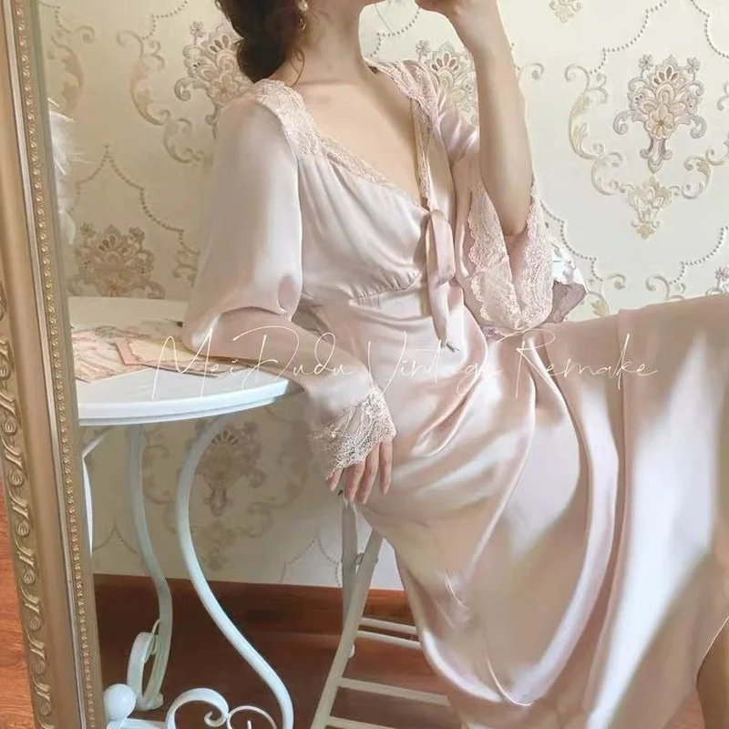 Sexy Sleepwear Night Wear Summer 2021 Home Clothes for Women Ladies Nightgown Lace Long Nightdress Sleepshirt Satin Slip Dress