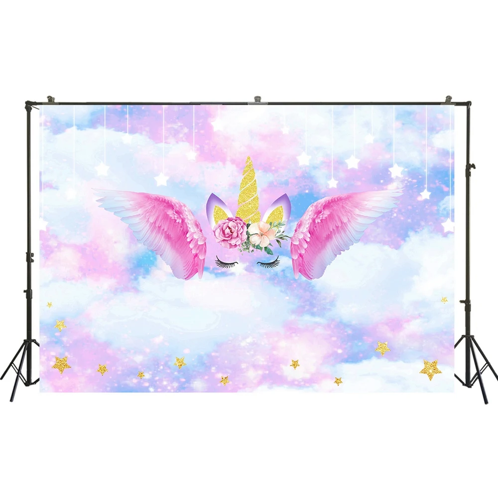 

HUAYI Photography Backdrops Birthday Party Baby Shower Decor Child Desserts Cake Table Unicorn Rainbow Photo Background W-3475