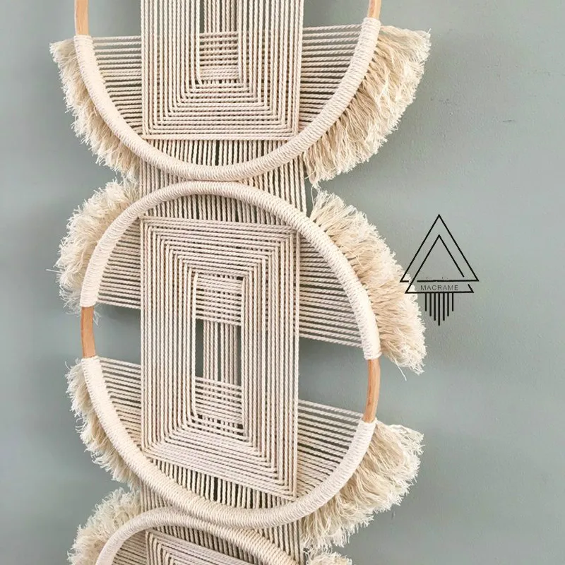 

3 Rings Macrame Hand Woven Wall Hanging Tapestry Black and White Mexican Home Decoration Bohemian Decor College Dorm Farmhouse