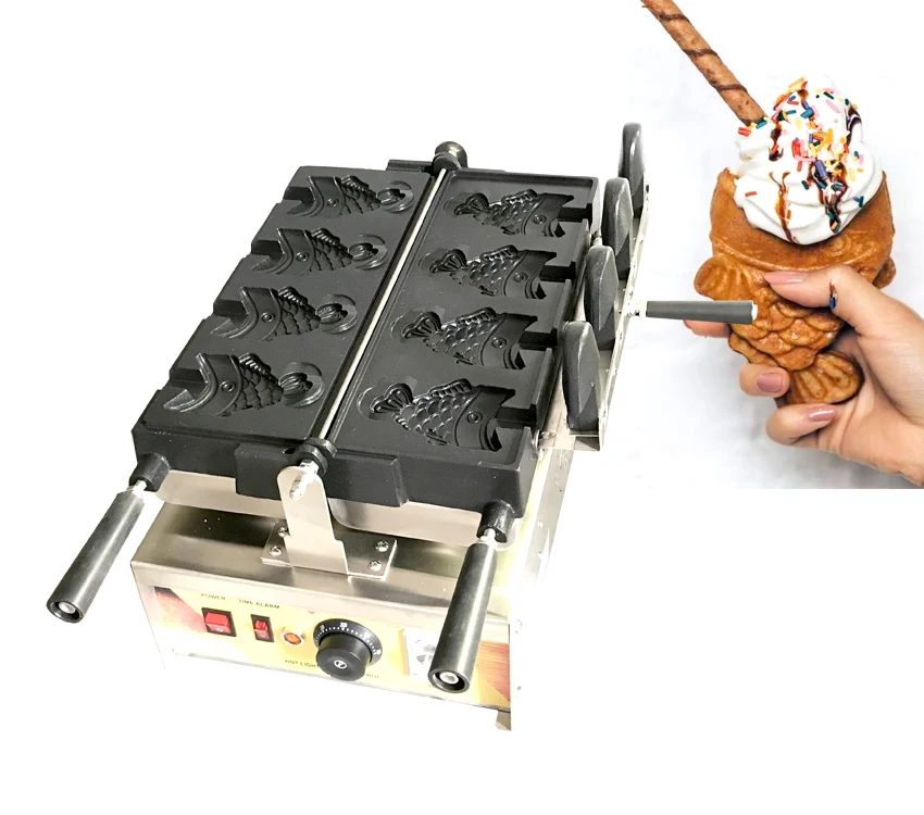 

Commercial Electric Fish Bread Ice Cream Taiyaki Makers 220V 110V Open Mouth Snapper Cone Waffle Machines Iron Bak