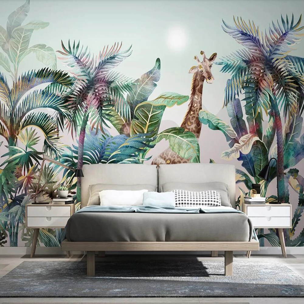 3D-обои Milofi на заказ роспись вручную тропические растения лес жираф гостиная