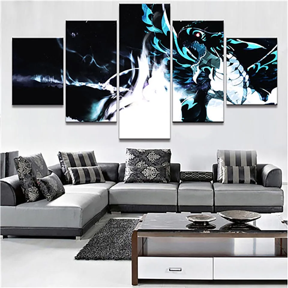 

Home Decoration Prints 5 Pieces Painting Animation Fairy Tail HD Pictures Wall Art HD Modular Canvas Poster Bedside Background