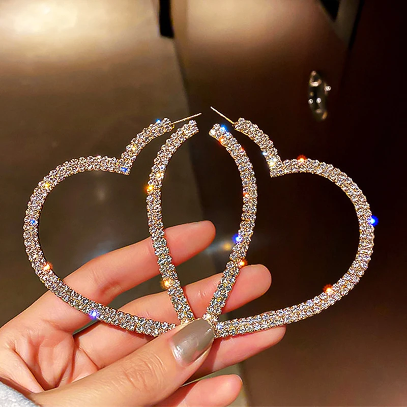 

Vintage Exquisite 14k Real Gold Jewelry Exaggeration Big Heart Earrings for Women Luxury AAA Zircon Stud S925 Silver Needle Hot
