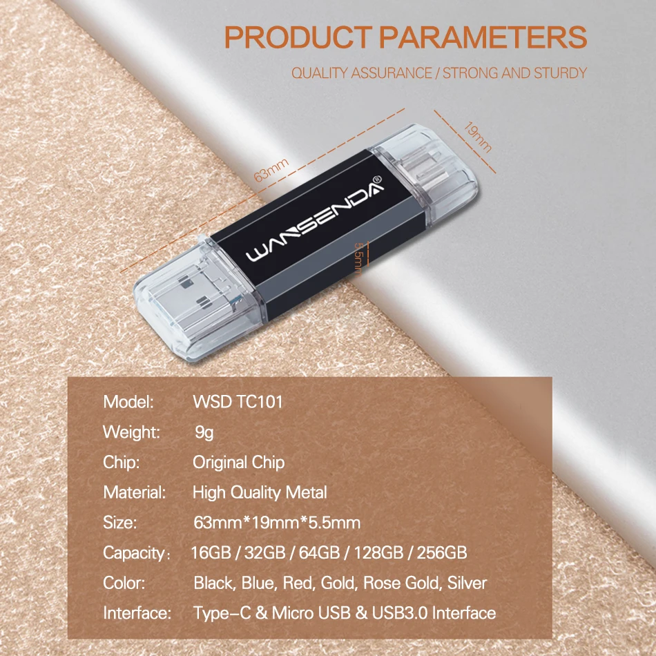 USB флеш накопитель WANSENDA TYPE C высокоскоростной 3 в 1 с 0 OTG 256 ГБ 128 Гб 64 32 16 ГБ|USB