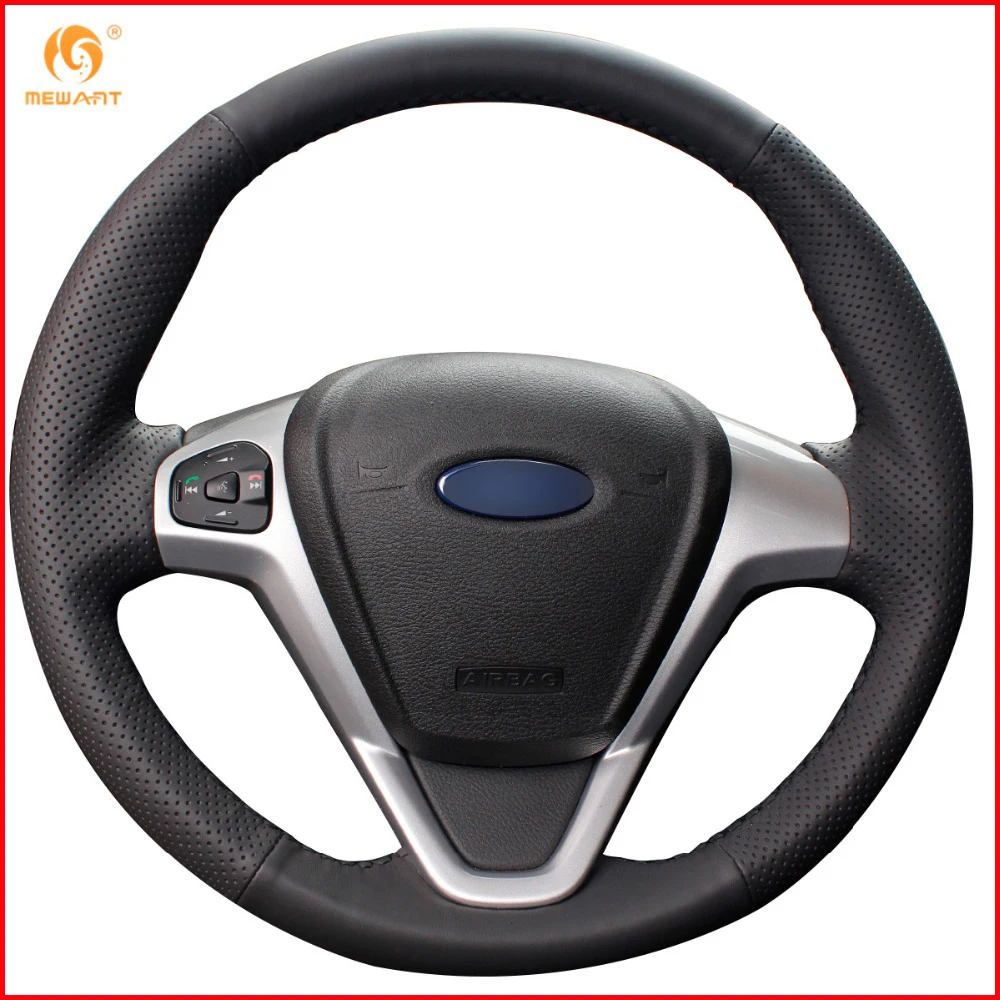 Чехол рулевого колеса автомобиля MEWANT из черной искусственной кожи для Ford Fiesta 2008