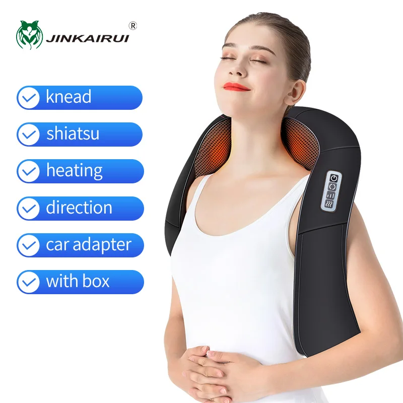black JinKaiRui U Shape Электрический Массажер Шиацу Шаль Ролик Тепловой Массаж Электрический Боли Шеи и Плеча Многофункциональный Массаж - Цвет: black