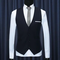 business men slim waistcoat sleeveless solid color v neck single breasted office male suit vest