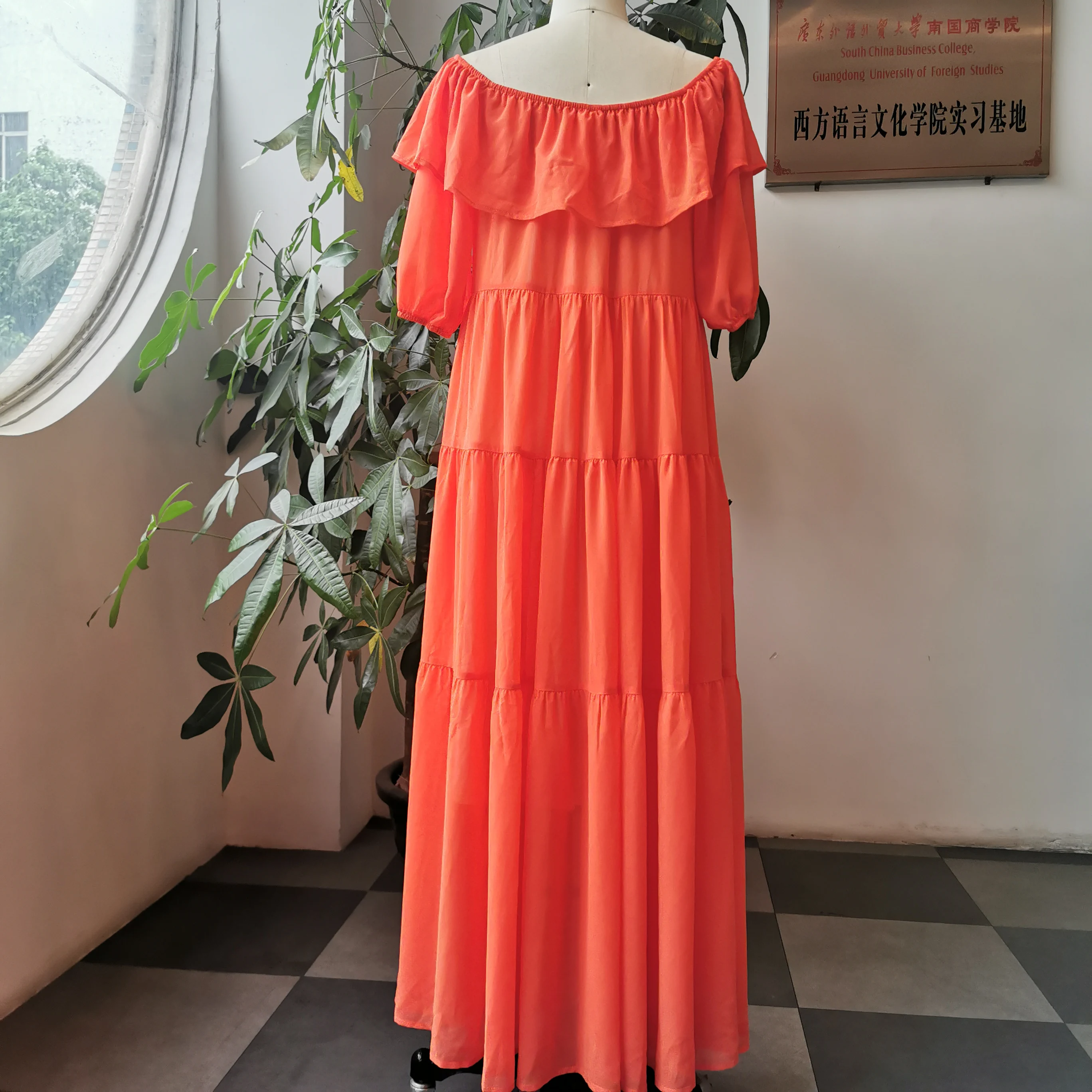 

orange women summer dress Off Shoulde Beach Holiday Swing Sexy Ruffle Plus Casual Holiday Party Sundress Long Maxi Dresses