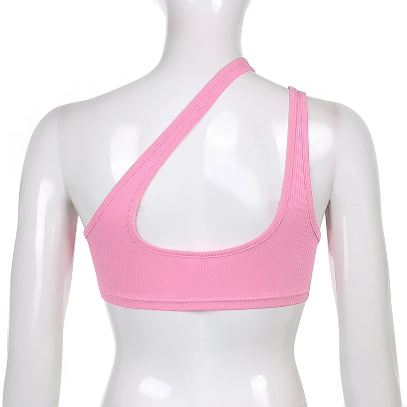 

Rockmore Sexy Clubwear Deep V-neck Crop Tops Women One Shoulder Tank Top Summer Y2K Fitness Corset Pink Hollow Out Cami Female