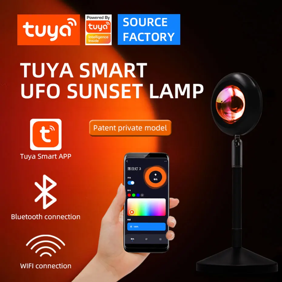

Умная Радужная проекционная лампа Tuya с Wi-Fi и закатом, светодиодный ночсветильник, настольная лампа Tiktok для спальни, бара, кафе, магазина свет...