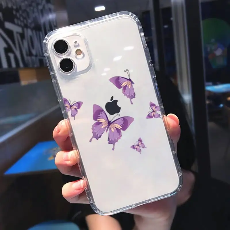 

Beauty Butterfly Phone Case Transparent for iPhone 11 12 mini pro 8 7 6 6S XS MAX Plus X 5S SE 2020 XR