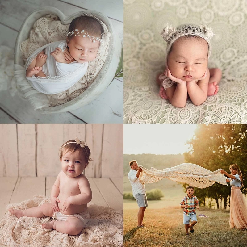 

N7ME Newborn Hollow Lace Blanket Infants Photo Shooting Posing Basket Filler Backdrop Cloth Baby Toddler Photography Props