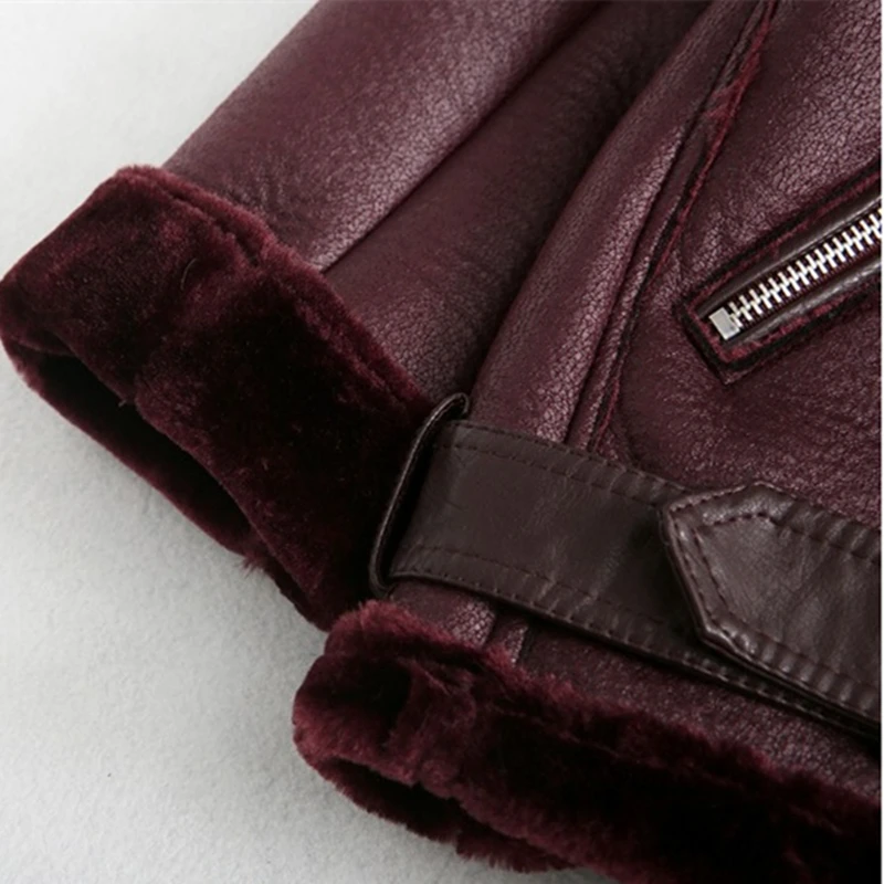 

Fashion Spring Autumn Warm New Thicken Zipper Long sleeves Turn-down collar Pockets Loose Coat Female Leather coat CY475