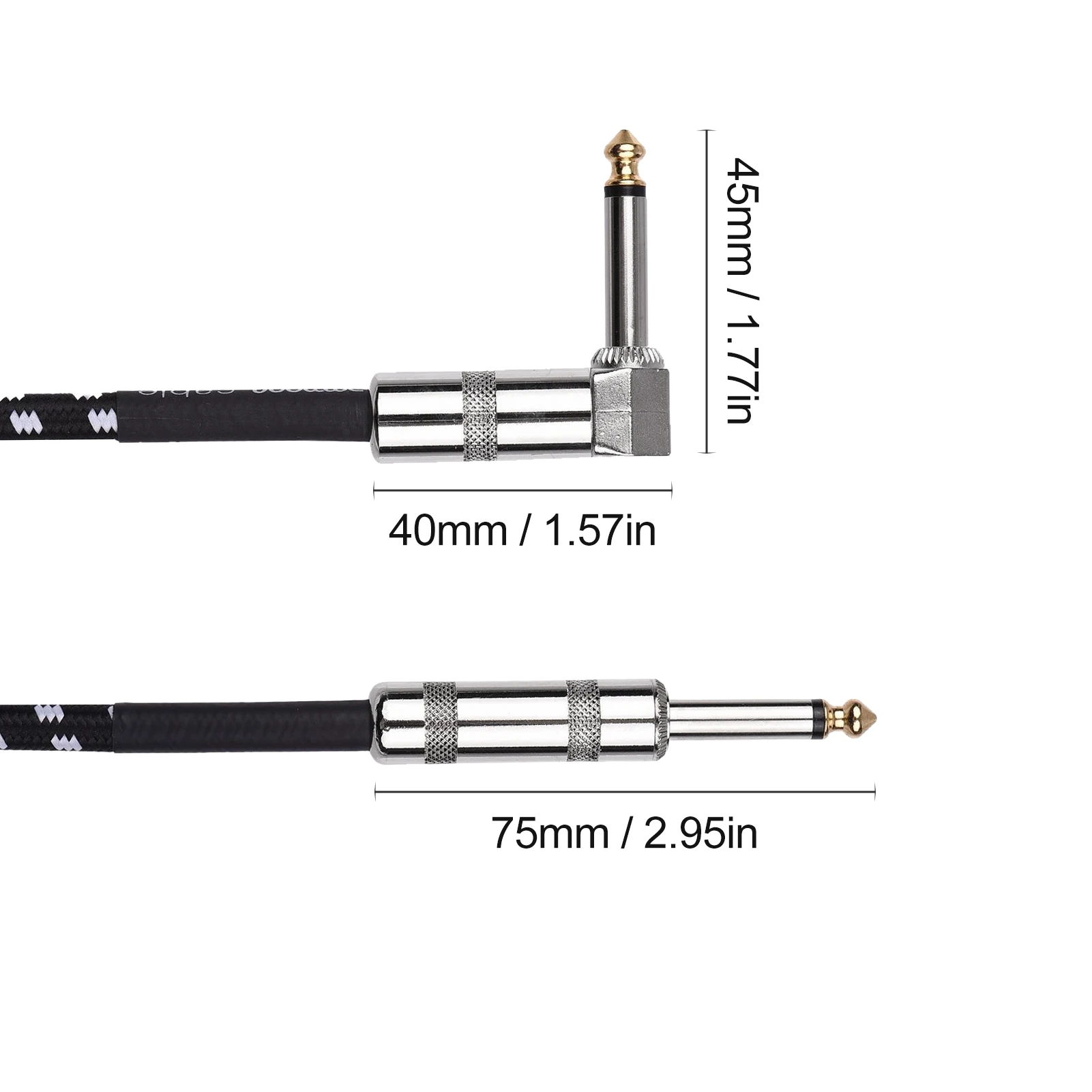 ammoon 6 Meters/3Meters Electric Guitar Bass Musical Instrument Cable Cord Straight to Right Angle Plug Black White Woven Jacket | Спорт и