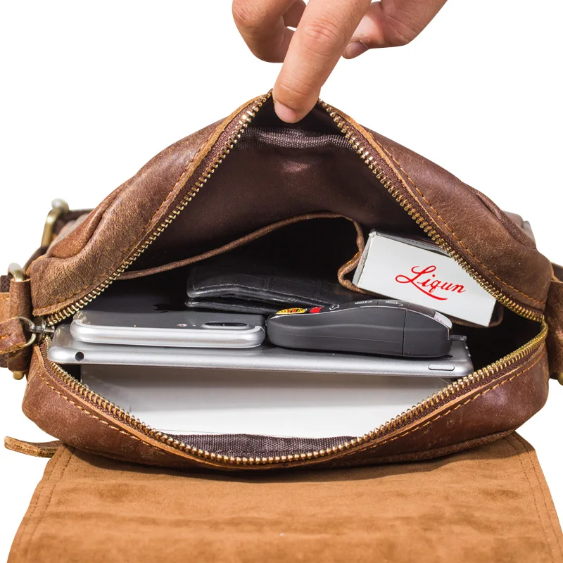 Original Leather Male Design Casual Shoulder messenger bag cowhide Fashion 10" iPad Tote Crossbody Satchel bag For Men 8010