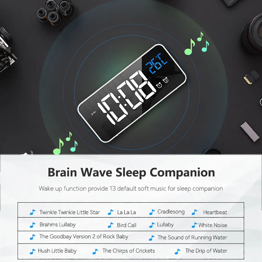 Многофункциональный цифровой зеркальный светодиодный Будильник часы со