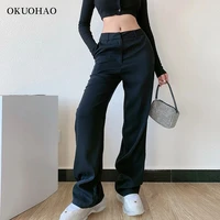 women classic pants trouser suits harajuku high waist casual loose female pants black fashion straight wide leg pants traf y2k