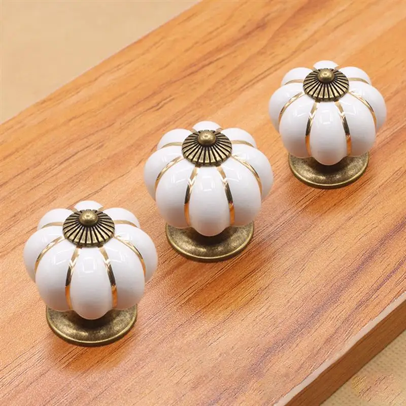 

10pcs White Round Ceramics Pumpkin Cabinet Furniture door Knobs Drawer Pull Handle Kitchen Cabinet Cupboard Wardrobe Door Handle