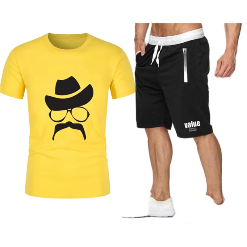 

Men's Sets T shirt + Shorts Interesting Print Hip hop Running Tracksuit T-shirt Men Shorts Tee Shirt Short Homme Summer Man Set