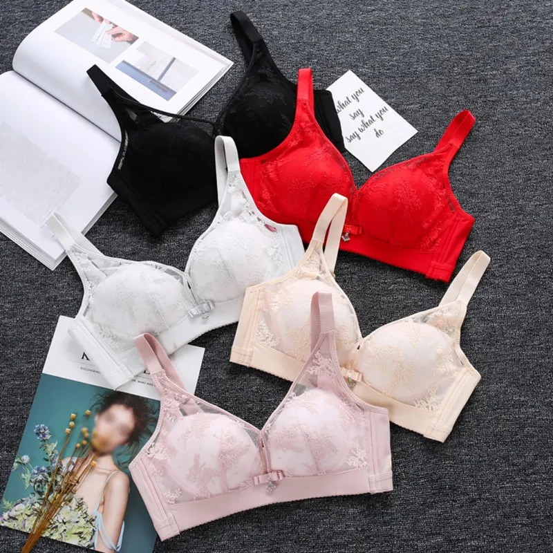 

Fashion Lace Embroidered Bra Women Wire Free Brassiere Lingerie Sexy Lace Bra Brief Set Back Closure