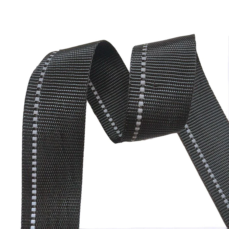 

2.2cm Width Black Strap Nylon Webbing Reflective Strip Pet Leash Backpack Luggage Accessories Pant Waistbelt Jacquard Webbing