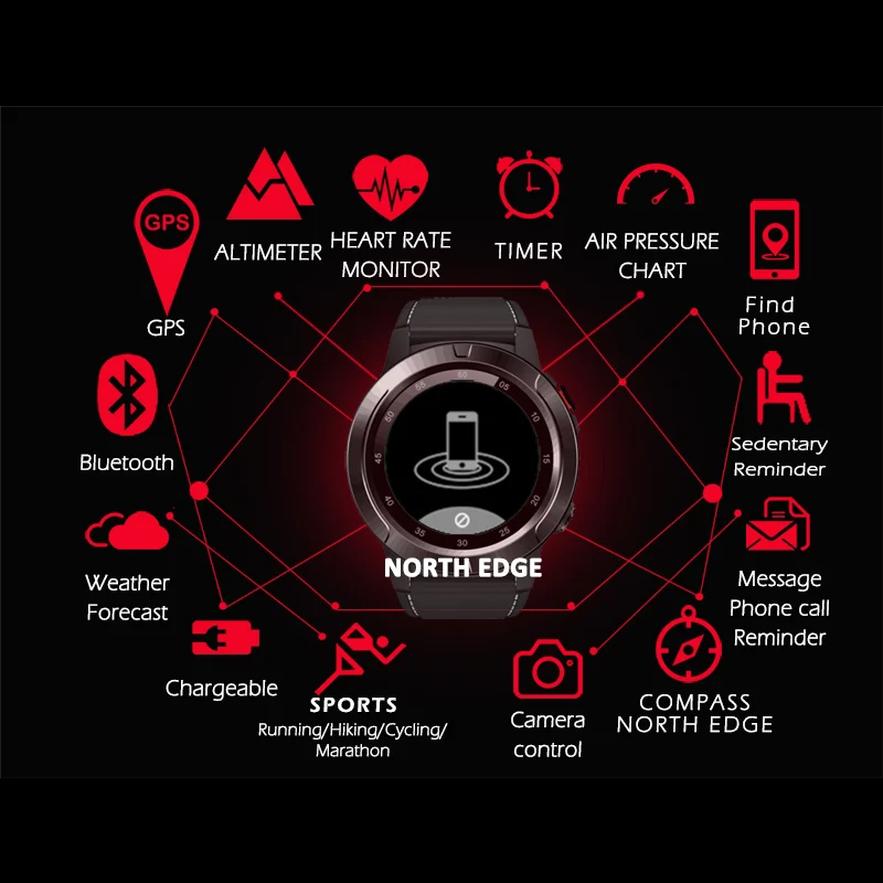 GPS Смарт часы NorthEdge мужские цифровые для плавания водонепроницаемые 50 м Campass X Trek3 с