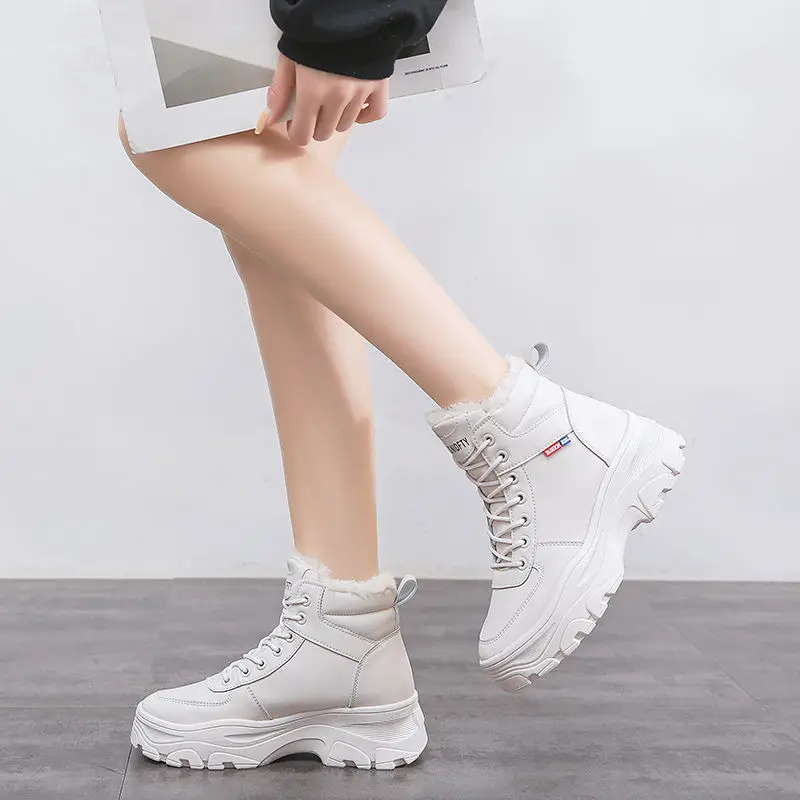 

Fashion Martin Boots Women 2021 Winter New High-Top Thick-Soled Cotton Shoes Plus Velvet Warmth And Thick White Casual Shoes