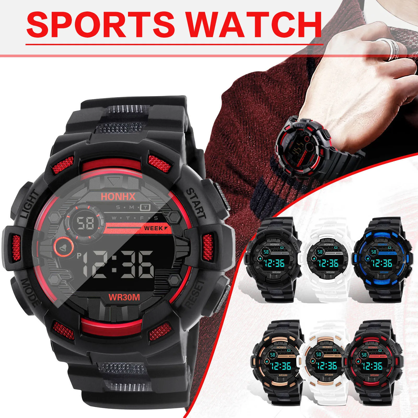 

Watches Men Digital Watch White Sport Watch Life Waterproof Auto Date relogio masculino Digital Military Watches Women Sport