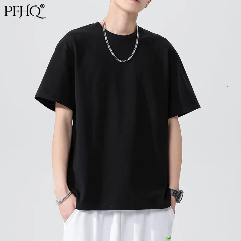

PFHQ 2021 New Men's Fashion Loose Solid Color Round Neck Short-sleeved Korean Trend Cotton T-shirt Spring And Autumn 21E4131