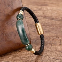 new charm men woman stone bracelets natural stone genuine leather bracelet for women and mens stainless steel jewelry pulseras