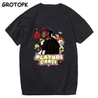 Футболка PLAYBOI CARTI для мужчин и женщин, винтажная хлопковая рубашка в стиле унисекс, крутая уличная одежда рэп для музыки, черный красный цвет