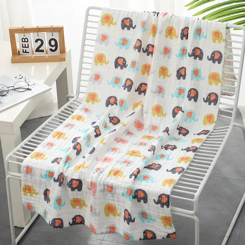 

Children Blanket Swaddling Thicken Cartoon Print Baby Bath Towel Six Layers Cotton Gauze Absorbent Newborn Blankets Baby Bedding