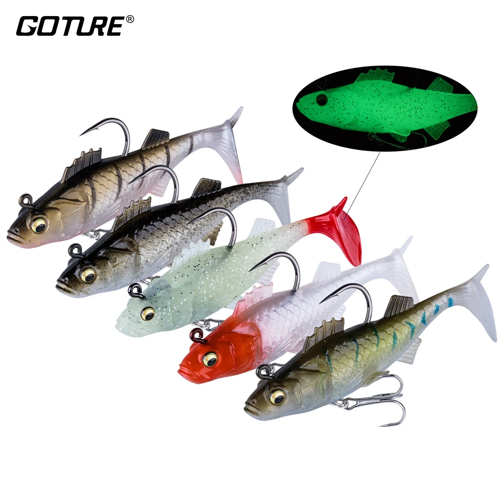 

Goture 5pcs Soft Fishing Lure Wobblers Swimbait Silicone Body Artificial Bait Lead Jig Fish Pesca 8.5cm 17g or 21g