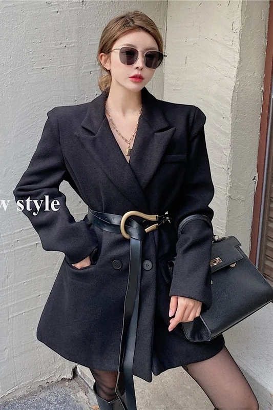 Женский офисный пиджак средней и большой длины двубортный костюм с длинным