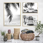 Черно-белый винтажный постер для береговой фотосъемки, принты, ретро пляж, кемпер, фургон, пальма, холст, картина, декор для гостиной