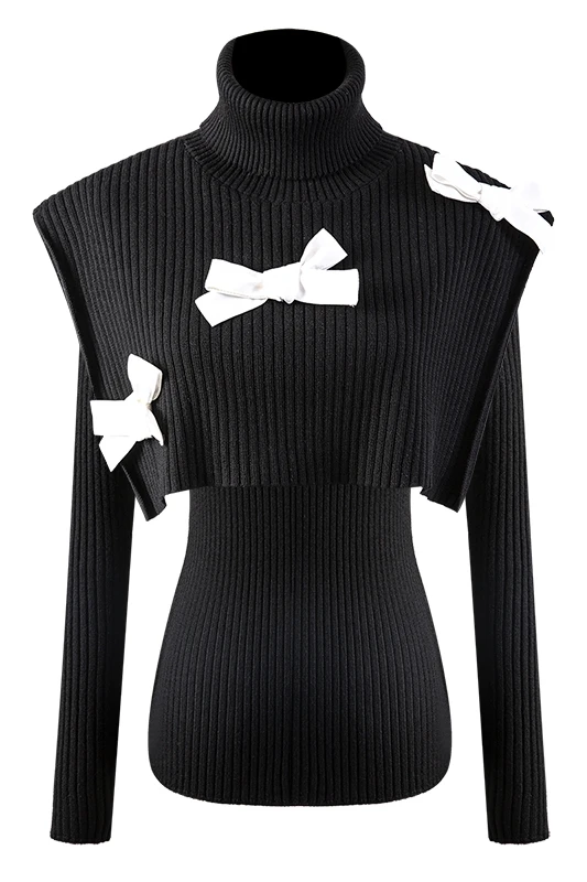 ALPHALMODA 2021 Демисезонный бант шаль с отложным воротом + футболка длинными рукавами
