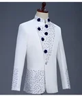 Свадебные костюмы для мужчин, 2 шт., ретро-стиль, имитация платья в китайском стиле, мужской белый блейзер с воротником и инкрустацией стразами, белые мужские костюмы