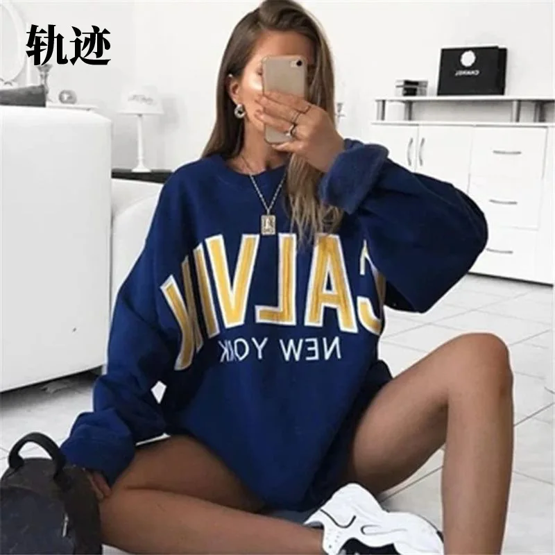 

Egood 2021 Hot Style Women's Autumn Fashion New Style Sweater Loose Solid Color Printing Top Coat Sweater