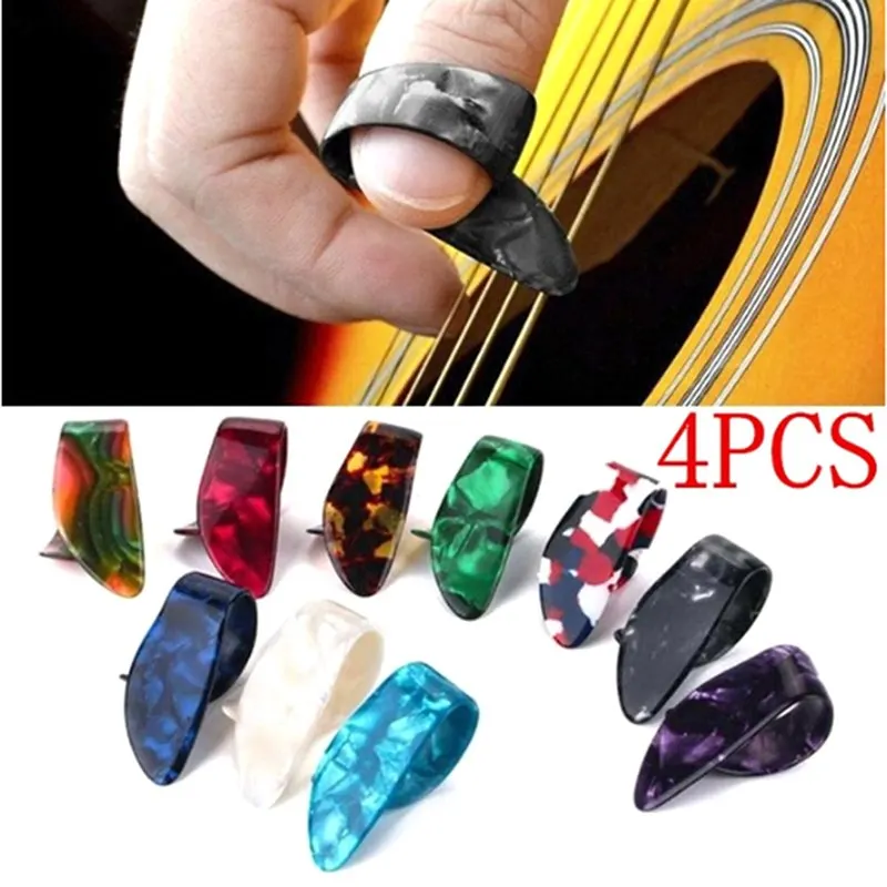 4 teilesatz daumen finger gitarre picks gitarre plektren mantel für akustische elektrische bass gitarre zufällige farbe großhandel fre