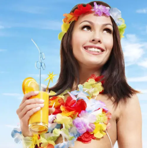 Kinder Mädchen Hawaiian Luau Gras Hula Hawaiian Stil Anzug Blumenrock Girlande Hula Rock Tanz Party Kostüm Set Frau Dress Up – Detail 6