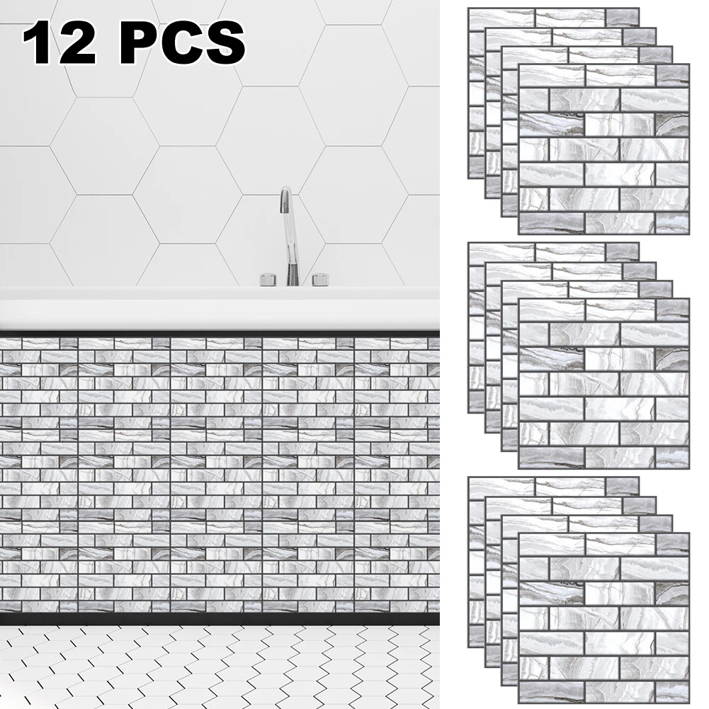 

30x30cm/12" X 12" 3D Wall Tile Stickers Kitchen Bathroom Self-adhesive Decor Waterproof Marbling Home Decoration Stickers