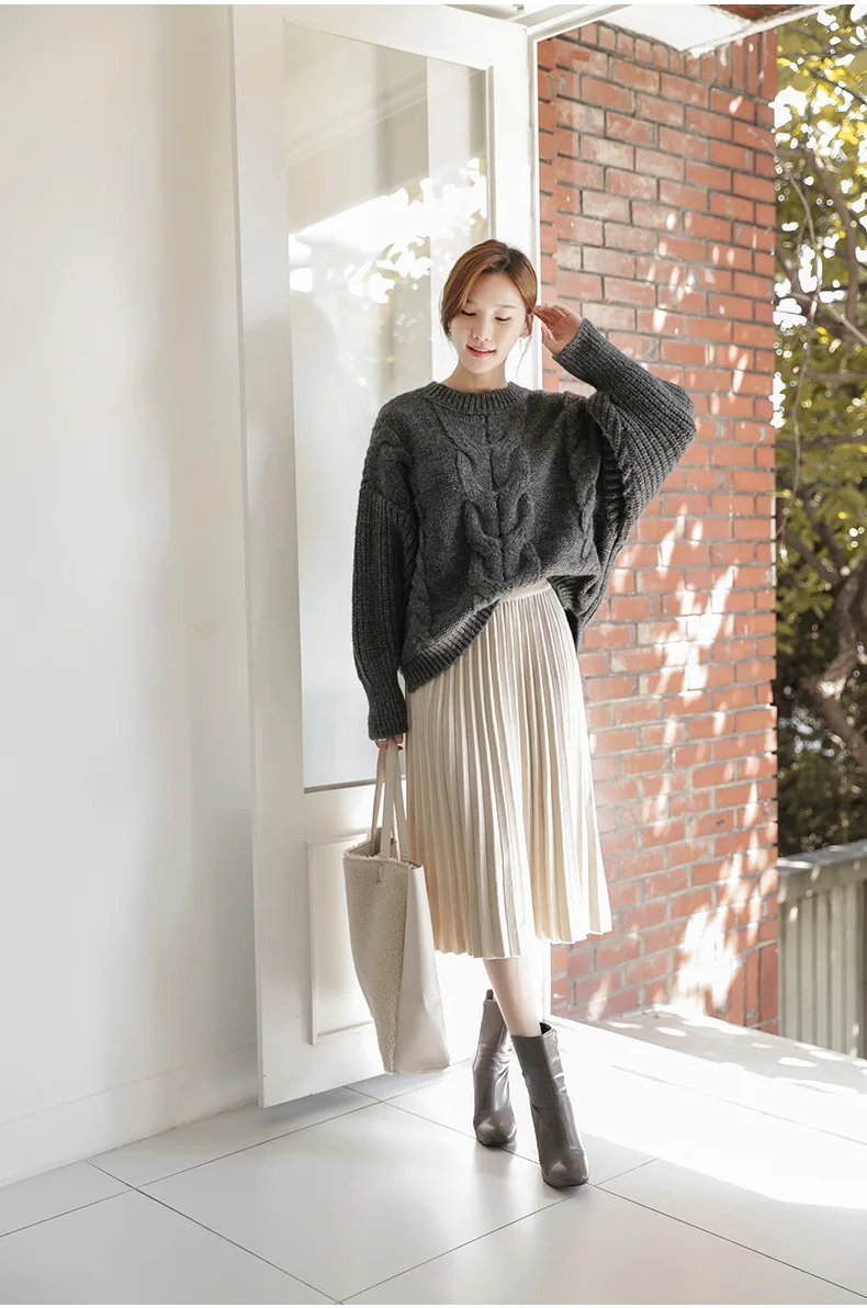 Женская юбка 2019 длинная осенне зимняя трикотажная однотонная плиссированная