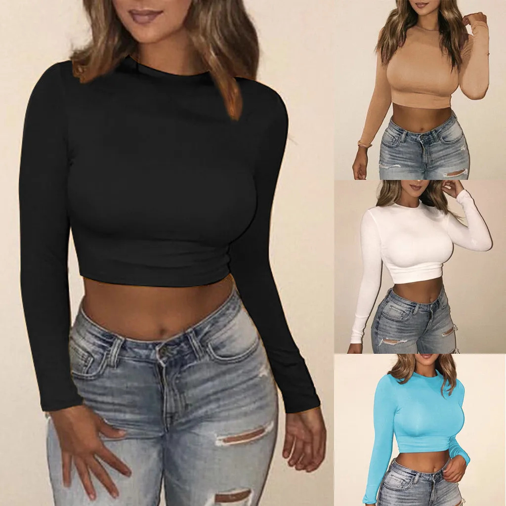 Женская футболка с длинным рукавом и круглым вырезом Poleras Ropa Mujer эстетичный Топ