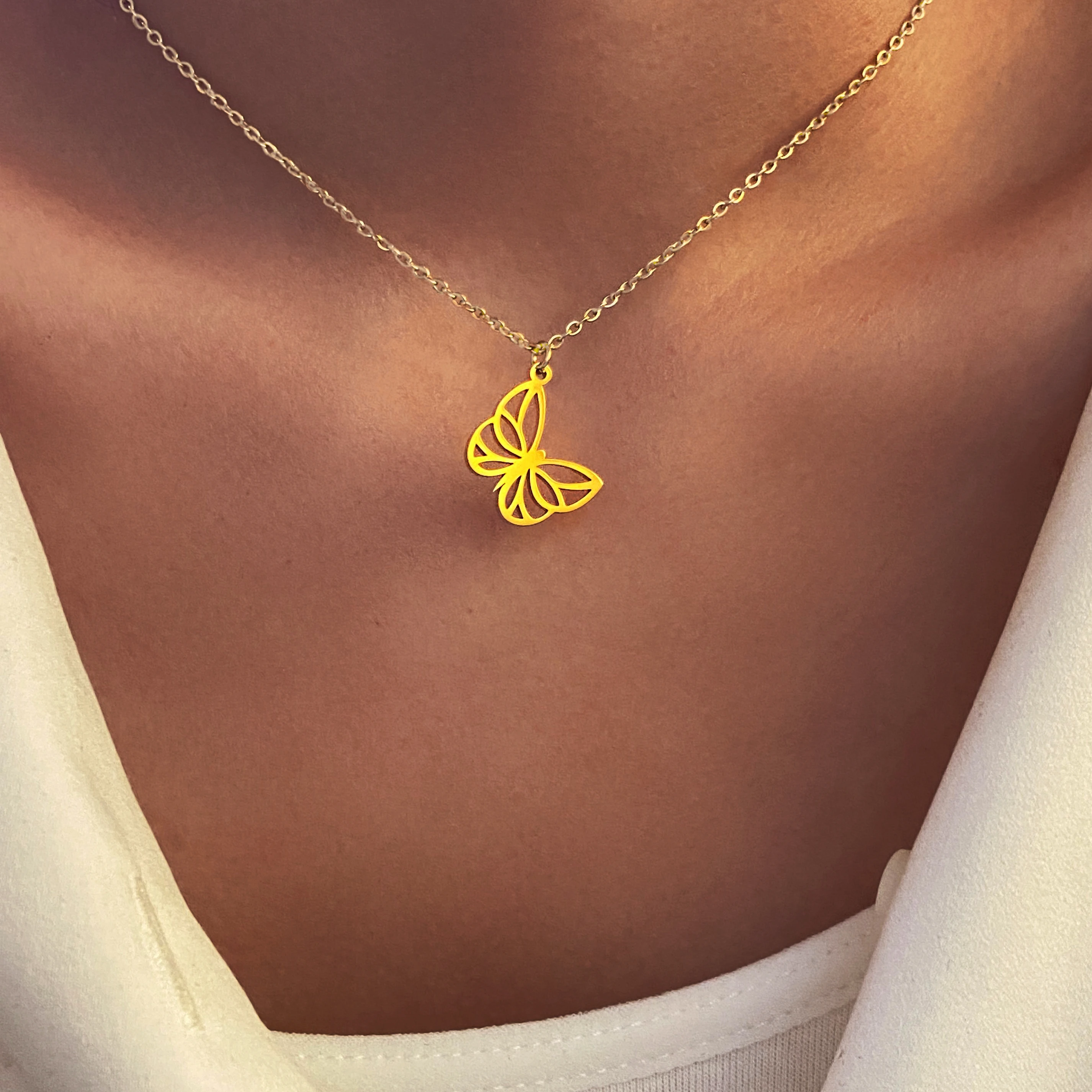 Ожерелья из нержавеющей стали подвеска в виде бабочки цепочка чокер бижутерия