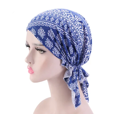Мусульманский женский эластичный хлопковый головной платок с цветочным рисунком, тюрбан, облегающие шапки, головной убор, головной убор для рака, аксессуары для выпадения волос