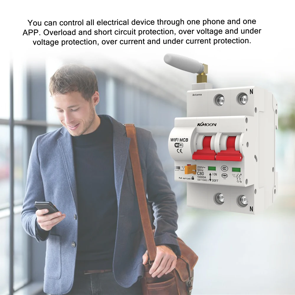 Новый 2P WiFi Интеллектуальный автоматический выключатель с контролем энергии и